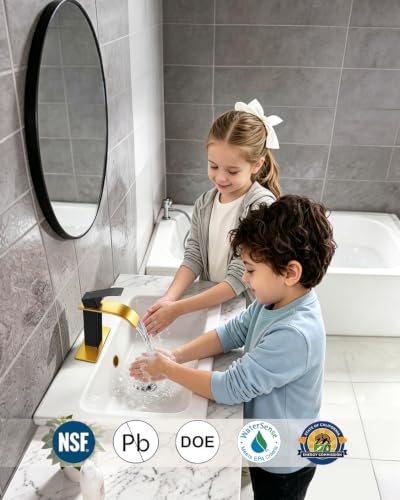 Waterfall Single Handle Bathroom Sink Faucet with Drain BlackGold | Black Gold Vanity Faucet with Pop-up Drain, Ceramic Valve, for 1 or 3 Hole Modern Bathrooms. - color: Black Gold