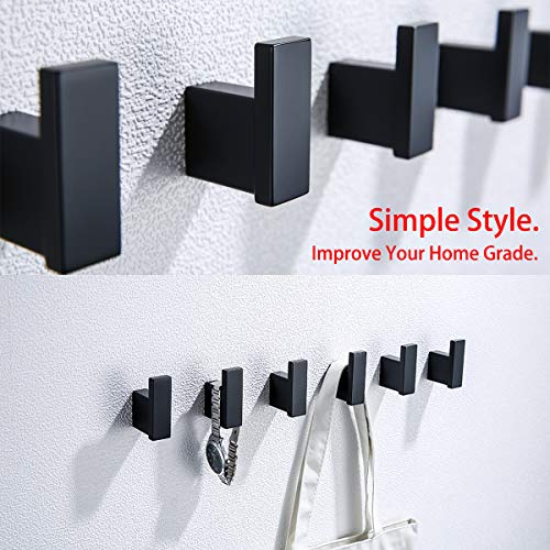 RANDOM Matte Black Towel Hooks for Bathrooms Kitchen Black Hooks for Hanging 2 Pack SUS 304 Stainless Steel Wall Hooks Modern Bathroom Hardware Accessories Coat Robe Hook Wall Mounted.96009-8MB - color: Single Hook-Matte Black