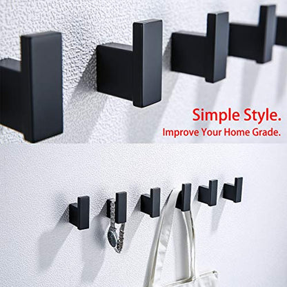 RANDOM Matte Black Towel Hooks for Bathrooms Kitchen Black Hooks for Hanging 2 Pack SUS 304 Stainless Steel Wall Hooks Modern Bathroom Hardware Accessories Coat Robe Hook Wall Mounted.96009-8MB - color: Single Hook-Matte Black