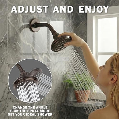 High Flow Shower Head - 2.5 GPM - Oil-Rubbed Bronze | 4 Inch Wall Mount Water Saving Bathroom Showerhead Nozzle For Boosting Low Pressure Showers With Adjustable Brass Ball Joint - color: Oil Rubbed Bronze