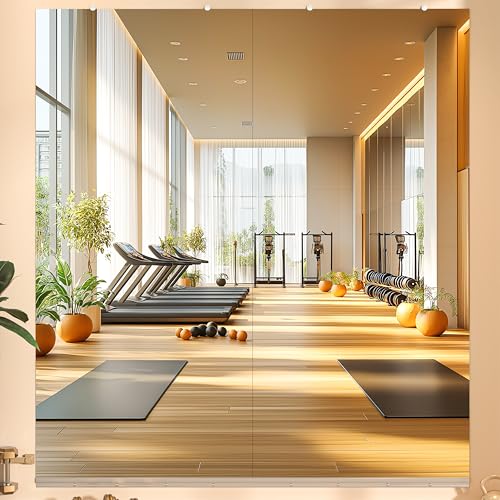 Hasipu Home Gym Mirror, 95"x40" Each, 2-Pack Frameless Wall Mounted Mirrors with Glass Clamps & 2 Aluminum Rail, Large Body Mirror for Home Gym, Yoga Studio, Bedroom, Silver Tempered Glass - size: 95"x40" - 2PCS