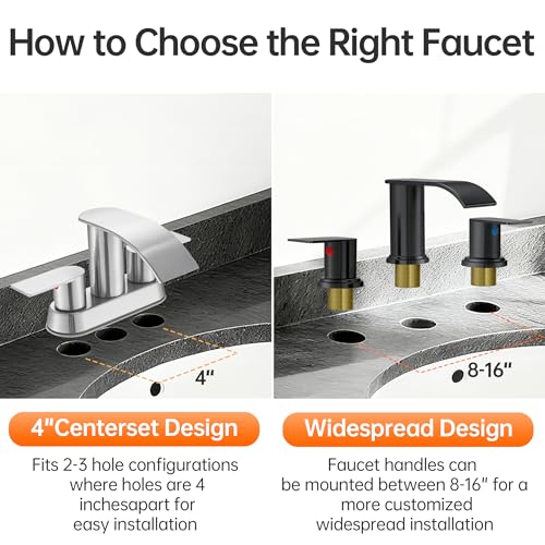 Waterfall Bathroom Faucet 3 Holes, 8 Inch Widespread Faucet 2 Handle Lead-Free Black, Bathroom Faucet with Water Supply Lines Pop Up Drain, Bathroom Basin Lavatory Mixer Tap with Deck Mount Plate - color: Matte Black, size: 8 Inch