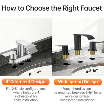 Waterfall Bathroom Faucet 3 Holes, 8 Inch Widespread Faucet 2 Handle Lead-Free Black, Bathroom Faucet with Water Supply Lines Pop Up Drain, Bathroom Basin Lavatory Mixer Tap with Deck Mount Plate - color: Matte Black, size: 8 Inch