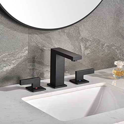 sumerain Widespread Matte Black Bathroom Sink Faucet 8 Inch 3 Hole Lavatory Faucet Vanity Faucet with Y Shape Quick Connect Hose - color: Matte Black