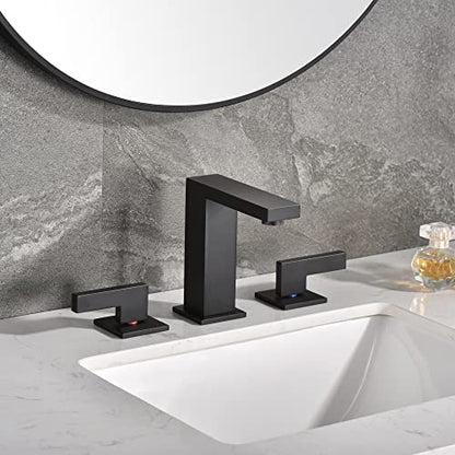 sumerain Widespread Matte Black Bathroom Sink Faucet 8 Inch 3 Hole Lavatory Faucet Vanity Faucet with Y Shape Quick Connect Hose - color: Matte Black