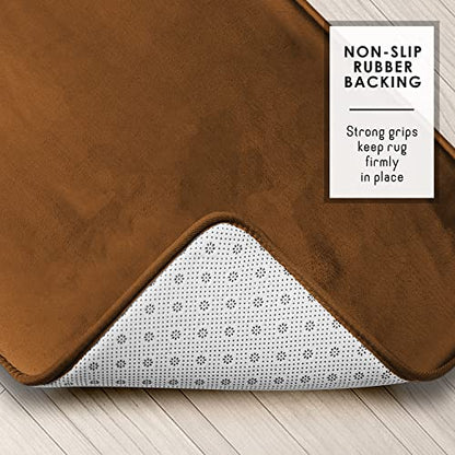 Clara Clark 3 Piece Bathroom Rugs Bath Mat Set, Velvet Memory Foam Bath Mats for Bathroom - Non-Slip, PVC Backing Bath Rugs, Washable - Dries Quickly, Brown - color: Brown