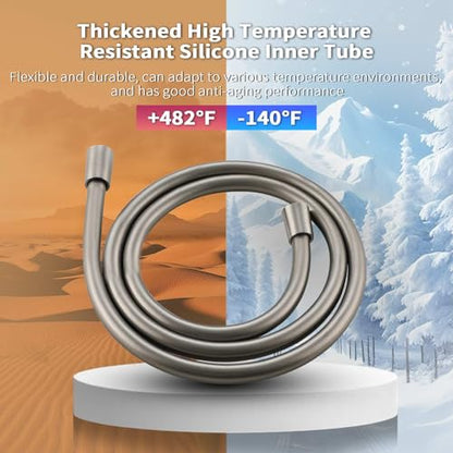 TRIPHIL Kink-free Silicone Shower Hose, 59" Extra Long Flexible RV Handheld Shower Head Hose Replacement, with Brass Insert and Nut, Premium Anti-Explosion Brushed Nickel - color: Brushed Nickel, size: 59 Inch