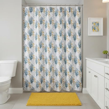 Serafina Home Hotel Quality Fabric Bathroom Shower Curtain: Floral Leaf Damask - Blue, Teal, Yellow, Grey and White (72 x 70 inches) - color: Laura