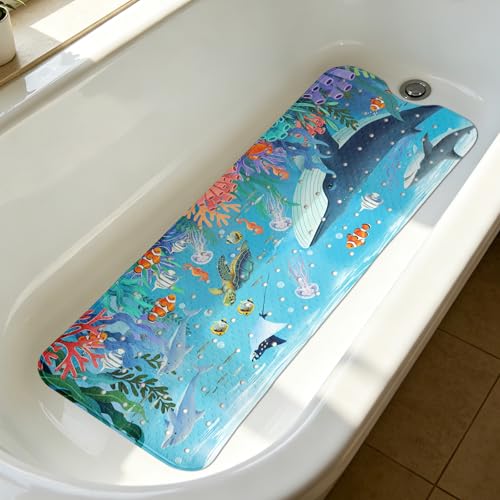 Shark Bathtub Mat Non Slip with Drain Holes and Suction Cups Bath Mat 40x16 Inch Tub Mats Shower Mats for Kids - color: Shark