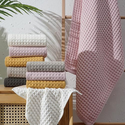 SK Studio 6 Piece Pink Bath Towels Set Cotton Waffle Bathroom Towels | 2 Bath Towels, 2 Hand Towels, 2 Washcloths Quick Dry for College Dorm, Spa - color: Pink