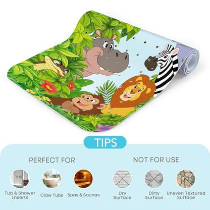 SHUCHING Baby Bath Mat for Tub Non Slip-40x16 Inch, Safari Animal | Bathtub Mat for Kids & Toddler Mold Free, Long Shower Mat for Inside Shower with Suction Cup, Machine Washable - color: Jungle Animal