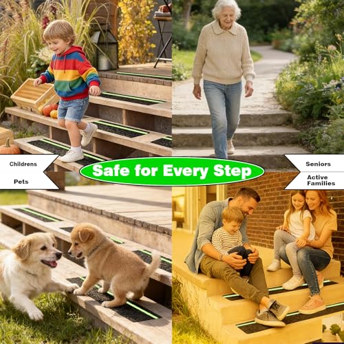 Anti Slip Tape for Wooden Steps, Glow in the Dark Stair Treads 10 Pack 30 x 6 Inch, 80 Grit Stair Grips Non Slip, Step Grips for Stairs Indoor & Outdoor for Home Safety