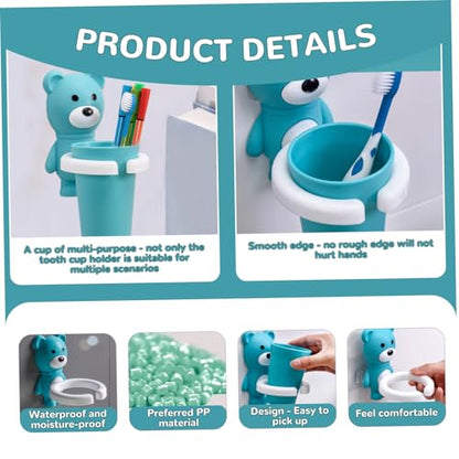 Kids Toothbrush Holder with Cup Set Bear Shaped Cute Toothbrush Holder Wall Mounted Toothbrush Holder Kids Children Home School Bathroom Supplies Gifts
