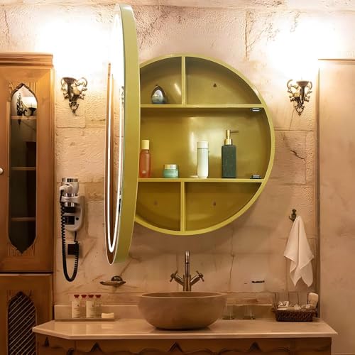Round Medicine Cabinet with Light,3 Color Temperature,Dimmer,Defogger,32inch,Gold - color: Gold, size: 32inch