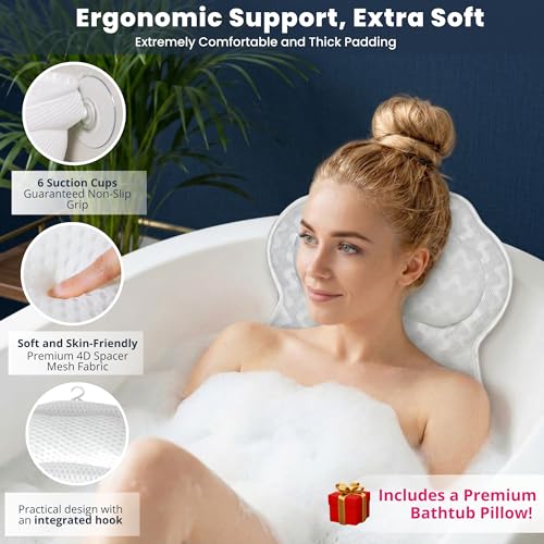 Bath Tray for Tub and Ergonomic Pillow Premium - Caddy Expandable 29 to 42.5 Inch -Foldable Bamboo Wood Tub Organizer - Luxury Bathtub Tray Wood Bamboo - color: Black