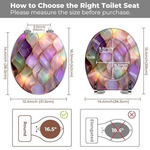 Round Resin Toilet Seat, Quietly Close Quick Release Hinges Cover | Toilet Lid Cover Easy to Clean and Install, Luxurious Iridescent Mosaic Gold Edged Leaf Heavy Duty Toilet Seat - color: pattern4, size: O-shape