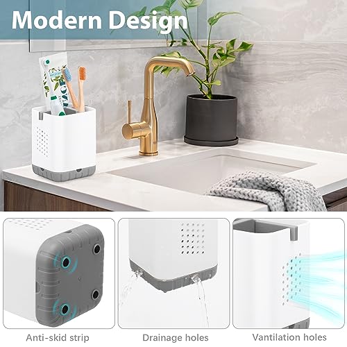 Boperzi Toothbrush Holders for Bathrooms, Detachable Electric Toothbrush Holder, Kids Toothbrush Holder Drainage, 3 slot Toothbrush and Toothpaste Holder Storage Caddy, Toothbrush Organizer White/Grey - color: Plastic White&gray