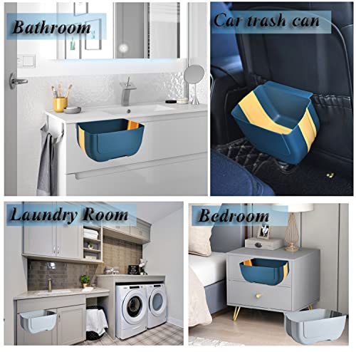 Hanging Folding Mini Trash Can for Kitchen Cabinet Door, Small Collapsible Garbage Bin Under Sink,Wall Mounted Folding Waste Bin- Mini Garbage Container for Cabinet/Bedroom/Bathroom 3L (Blue Yellow) - color: Blue Yellow