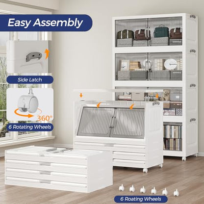 200Gal Extra Large Stackable Storage Bins with Lid, 800QT Foldable Collapsible Storage Box with Doors and Wheels, Plastic Closet Organizers Container Drawer for Bedroom Dorm Kitchen, 5Pack - size: 40Gal-5Pack