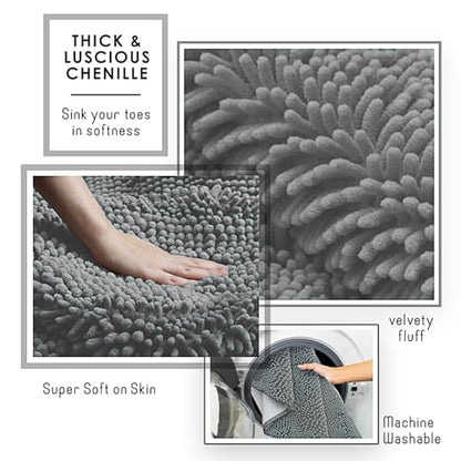Hearth & Harbor Bathroom Rugs, Chenille Bath Mat - Machine Washable Bath Mats for Bathroom Non-Slip Backing Rubber, Quick Dry Bathroom Mat, 17 x 24 - Frost Grey - color: Frost Grey, style: 17 x 24