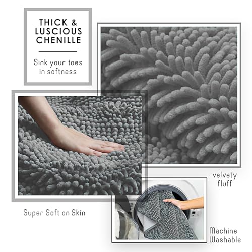 Hearth & Harbor Bathroom Rugs, Chenille Bath Mat - Machine Washable Bath Mats for Bathroom Non-Slip Backing Rubber, Quick Dry Bathroom Mat, 26 x 44 - Frost Grey - color: Frost Grey, style: 26 x 44
