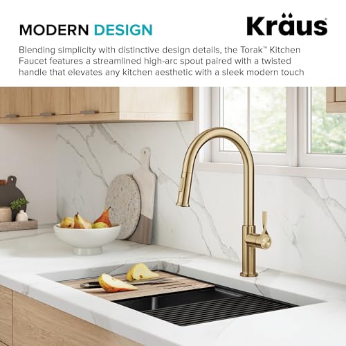 KRAUS Torak Pull Down Kitchen Faucet in Spot-Free Brushed Brass with 2 Function Sprayer, Pre-Attached Water Lines, and Mounting Hardware, KPF-2840SFBB - color: Spot Free Brushed Brass, style: Pull-Down Faucet