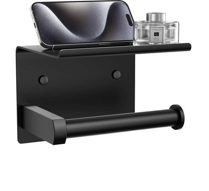 Premium Toilet Paper Holder with Phone Shelf, Wall Mounted, for Bathroom, Living Room, Restroom, RV, and so on, Stainless Steel-Rustproof,Tissue Roll Holder with Storage Shelf-Black(YaoJooHome) - color: Black