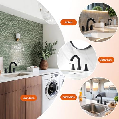 Pull Down Bathroom Faucet Black- Matte Black Sink Faucet with Sprayer, Bathroom Pull Out Faucets, 2-Handles Widespread Vanity Faucets 3 Hole 8 Inch 360 Swivel Spout with Pop-up Drain & Lines - color: Black