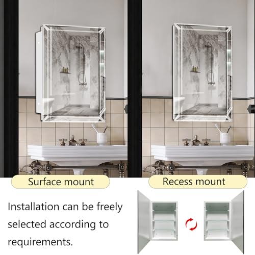 Bathroom Medicine Cabinet with 16x26 Inch Frameless Beveled Edge Mirror, Surface/Recessed Mount Vanity Storage Cabinet for Bathroom - size: MIrror:16"x26"