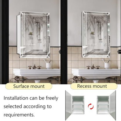 Bathroom Medicine Cabinet with 16x26 Inch Frameless Beveled Edge Mirror, Surface/Recessed Mount Vanity Storage Cabinet for Bathroom - size: MIrror:16"x26"
