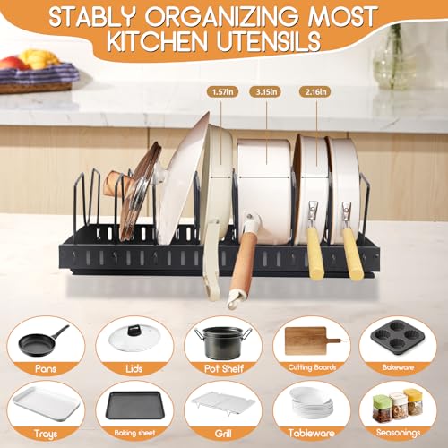 Pull Out Pots and Pans Organizer Under Kitchen Cabinet, Pot Lid Organizers, Slide Out Cookware Storage Rack with 8 Adjustable Dividers, Pull Out Shelves for Dishware Seasoning, (Black, 1 Pack) - size: 1 Pack
