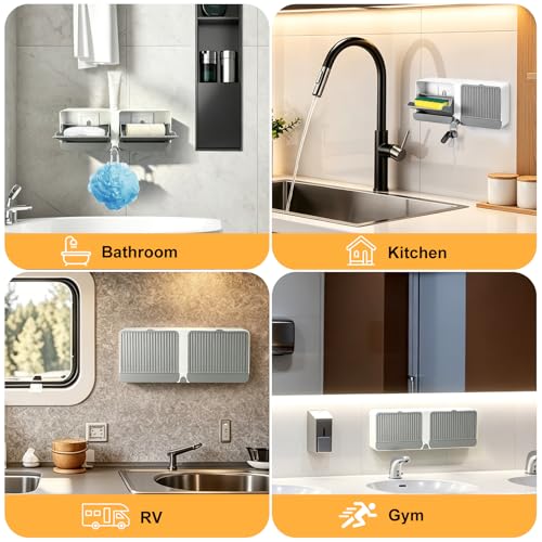 Strong Adhesive Hook Wall-Mounted Soap Dish Holder, 2-Layer Draining Tray with Removable Container, Keeps Soap Dry for Bathroom, Shower, Sink, Kitchen- Space Saver (1-Pack Grey-Dual Compartment) - color: 1-pk Grey-dual Compartment