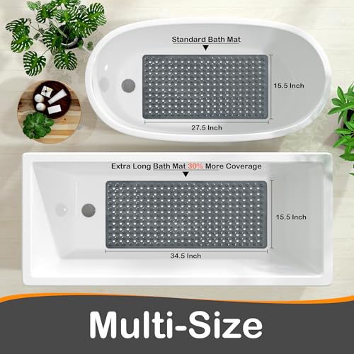 Yimobra Bathtub Mat Non Slip, 34.5"X15.5" Long Shower Mat for Inside Shower, Machine Washable Bath Mat with Drain Holes & Strong Suction Cups, Soft on Feet, Bathroom Essentials, Dark Grey - color: Dark Grey, size: 34.5 X 15.5 Inch