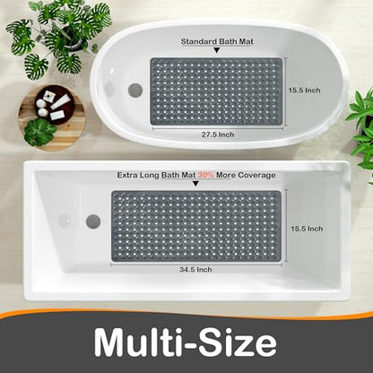 Yimobra Bathtub Mat Non Slip, 34.5"X15.5" Long Shower Mat for Inside Shower, Machine Washable Bath Mat with Drain Holes & Strong Suction Cups, Soft on Feet, Bathroom Essentials, Dark Grey - color: Dark Grey, size: 34.5 X 15.5 Inch