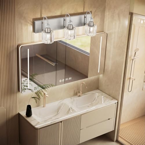 Ralbay Brushed Nickel Vanity Light for Bathroom Crystal 3-Light Modern Bathroom Light Fixtures - color: Round-Brushed Nickel, size: 3-light