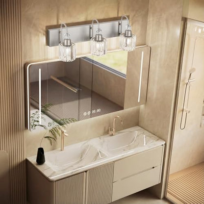 Ralbay Brushed Nickel Vanity Light for Bathroom Crystal 3-Light Modern Bathroom Light Fixtures - color: Round-Brushed Nickel, size: 3-light
