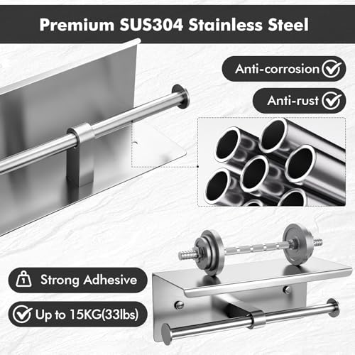 Double Toilet Paper Holder with Shelf, Wall Mount Tissue Roll Holder for Bathroom, 304 Stainless Steel Commercial Toilet Tissue Dispensers with Phone Shelf(Natural) - color: Natural
