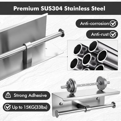 Double Toilet Paper Holder with Shelf, Wall Mount Tissue Roll Holder for Bathroom, 304 Stainless Steel Commercial Toilet Tissue Dispensers with Phone Shelf(Natural) - color: Natural