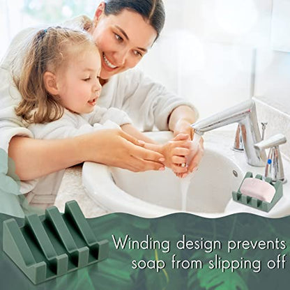 2 Pieces Silicone Soap Dish Self Draining Soap Dish Shower Waterfall Bar Soap Holder Tray with Drain Soap Saver for Kitchen Bathroom Accessories (Light Green,Bright White) - color: Light Green, Bright White