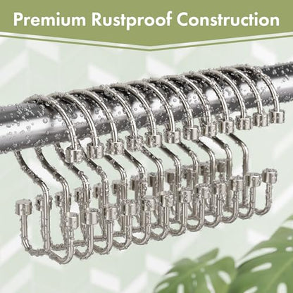 Nickel Shower Curtain Hooks, 12PCS Minimalist Simple Double Shower Curtain Rings, Rust-Resistant Metal Shower Hooks, Cylinders Shower Rings for Bathroom Shower Rods Curtains - color: Nickel, style: Cylinders - Double Hooks