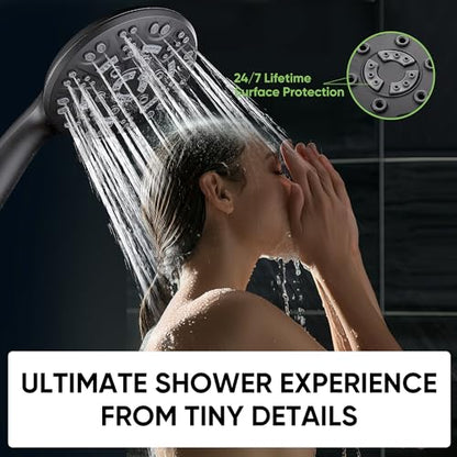Cobbe 8-Setting Handheld Shower Head, Water-Saving Design, Matte Black | Trickle Pause Mode, 5ft Stainless Steel Hose, Brass Swivel Bracket, Tool-Free Installation - color: Matte Black
