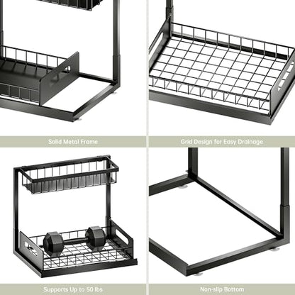 Under Sink Organizer and Storage, Slide Out Cabinet Organizer, Pull Out Sink Shelf for Kitchen Bathroom Laundry, 2 Pack Black