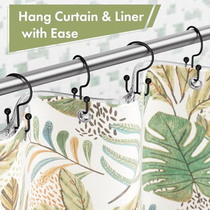 Black Shower Curtain Hooks, 12PCS Minimalist Simple Double Shower Curtain Rings, Rust-Resistant Metal Shower Hooks Shower Curtain Hangers, Shower Rings for Bathroom Shower Rods Curtains - color: Black, style: Minimalist - Double Hooks
