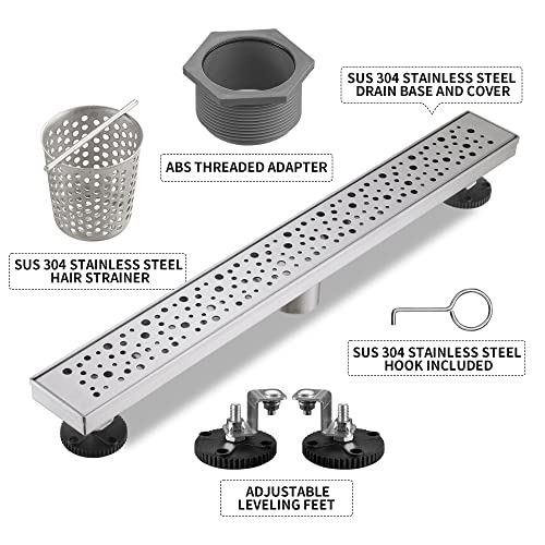 Linear Shower Drain 24 Inch, Bubbles Shower Drain SUS-304 Stainless Steel, 51L/Min Fast Drainage Floor Linear Drain, US Standard CUPC Certified, Brushed Silver, SD-099 - color: Brushed Silver, size: 24 Inch