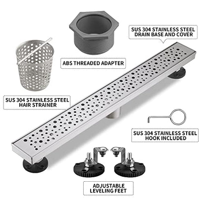 Linear Shower Drain 28 Inch, Bubbles Shower Drain SUS-304 Stainless Steel, 51L/Min Fast Drainage Floor Linear Drain, US Standard CUPC Certified, Brushed Silver, SD-099 - color: Brushed Silver, size: 28 Inch