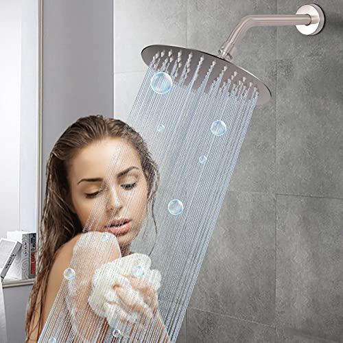 Shower Arm with Flange and Teflon Tape, Wall Mounted Shower Pipe 304 Stainless Steel Extension Arm for Fixed Shower Head & Handheld (8 Inch, Brushed Nickel) - color: Brushed Nickel, style: 8 Inch