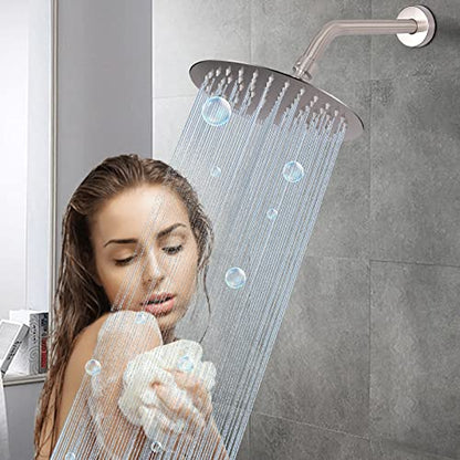Shower Arm with Flange and Teflon Tape, Wall Mounted Shower Pipe 304 Stainless Steel Extension Arm for Fixed Shower Head & Handheld (8 Inch, Brushed Nickel) - color: Brushed Nickel, style: 8 Inch