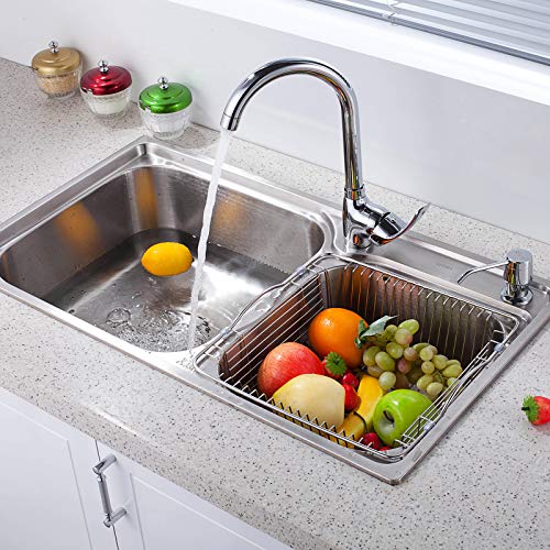 2PCS Kitchen Sink Strainer Stopper 2 in 1, Spring Clip Plunger, Replacement for Standard Drains(3-1/2 Inch), Chrome Plated Stainless Steel Body with Rubber Stopper