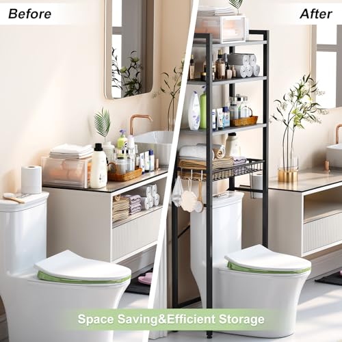 Kalrin Over-The-Toilet Storage Rack, 4-Tier Bathroom Organizer Shelf Over Toilet with Adjustable Shelf and Basket, Freestanding Space Saver Bathroom Shelves Above Toilet for Room (Pure Gray) - color: Pure Gray