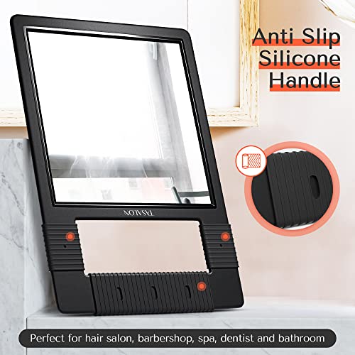 TASALON Unbreakable Handheld Mirror with Silicone Handle, Black | Shatterproof handheld mirror, suitable for barber styling, makeup, shower and salon daily use - color: Black
